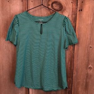Van Heusen Keyhole Top in Green White Stripe Size Small